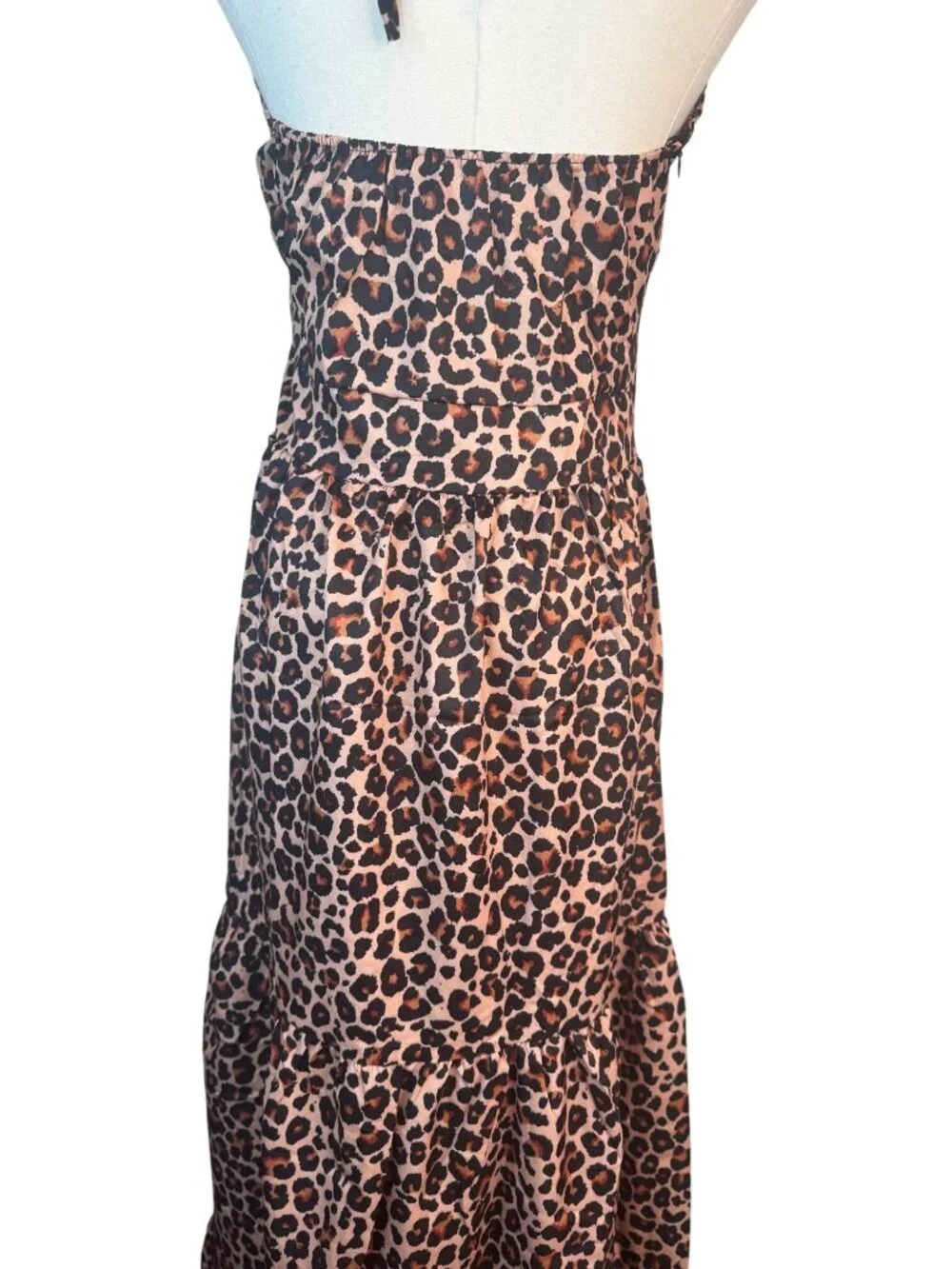 NEW Leopard M Print Boho Halter Maxi Dress Butterfly Detail Sleeveless - Picture 11 of 16